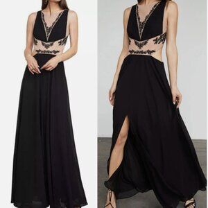 NWT BCBG Elegant Black Chiffon Embroidered Evening Gown - Wedding/Formal/Gala